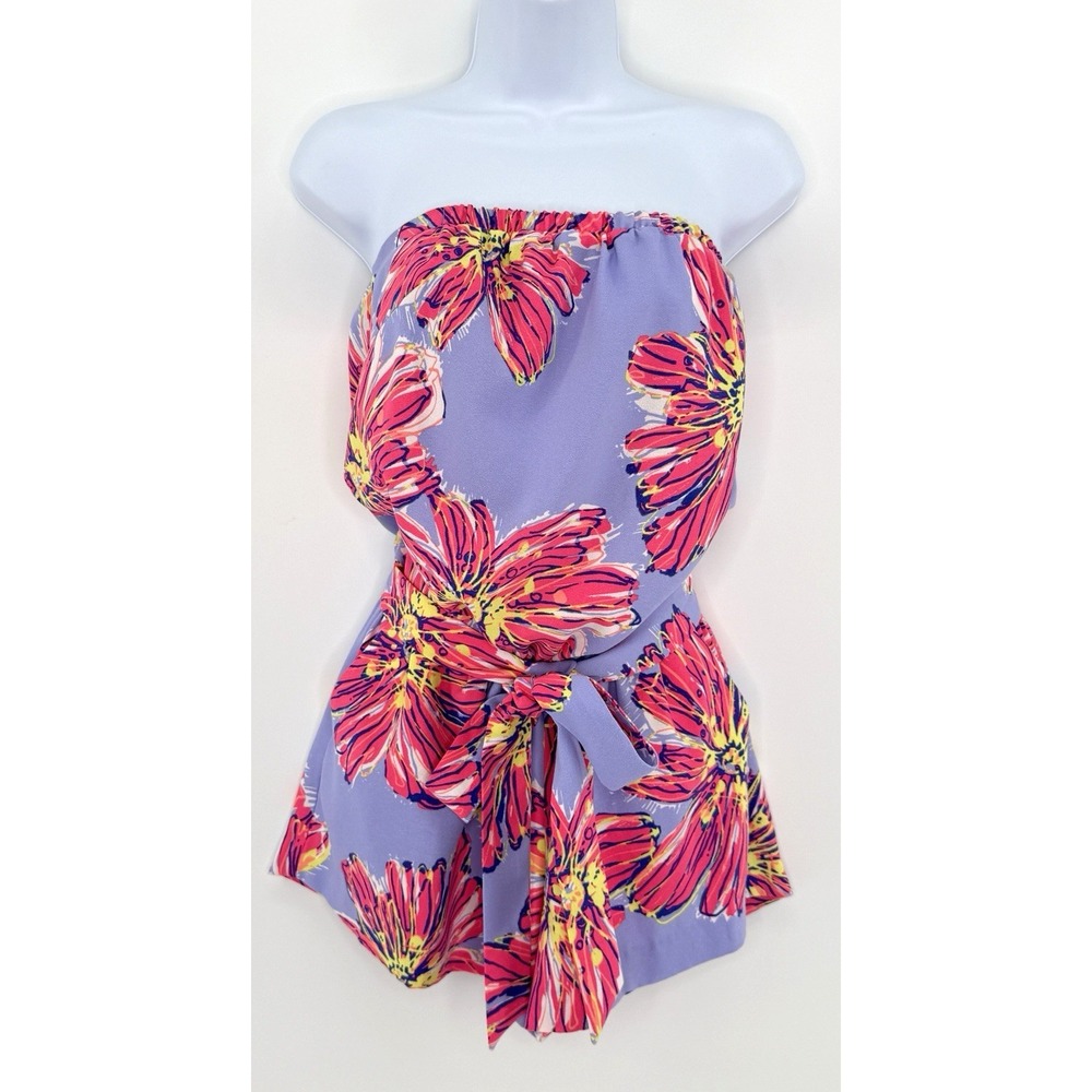 Lilly Pulitzer Ritz Romper S‎ Dahlia Purple Party Girl Strapless Floral Tie Belt